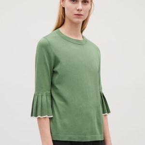 COS Knitted Pleated Green Ruffle Sleeve Top Small
